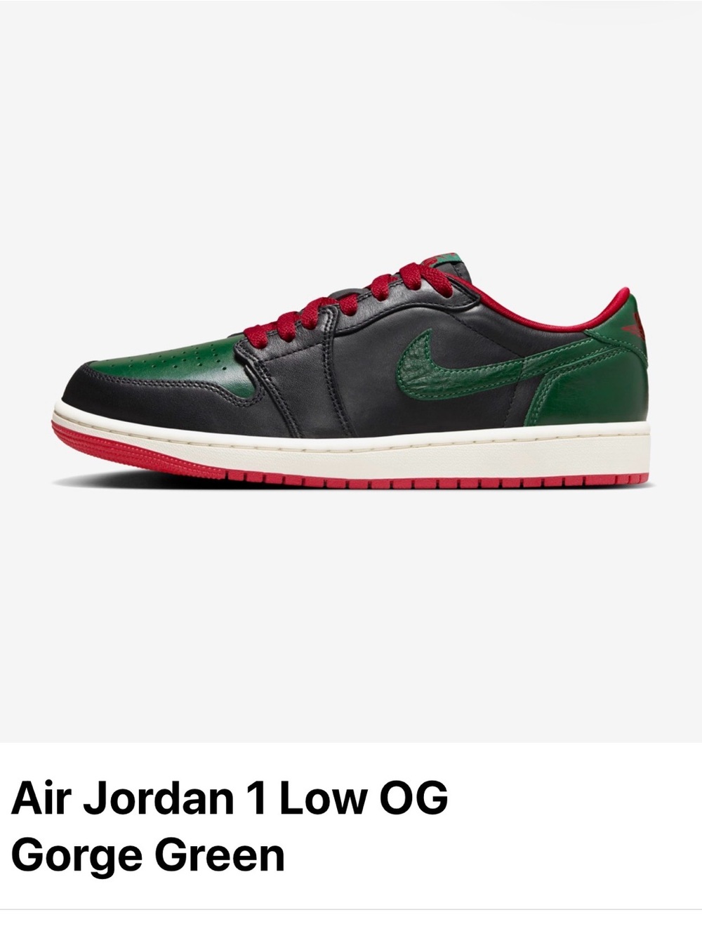 Air Jordan 1 Low OG Gorge Green Women’s 7.5 Black Red CZ0775-036